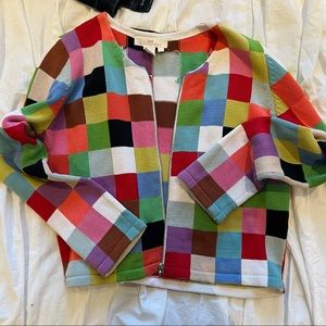 VTG 90'S NM ESSENTIALS MULTICOLOR CHECKERED COTTON KNIT CARDIGAN SWEATER FITS M